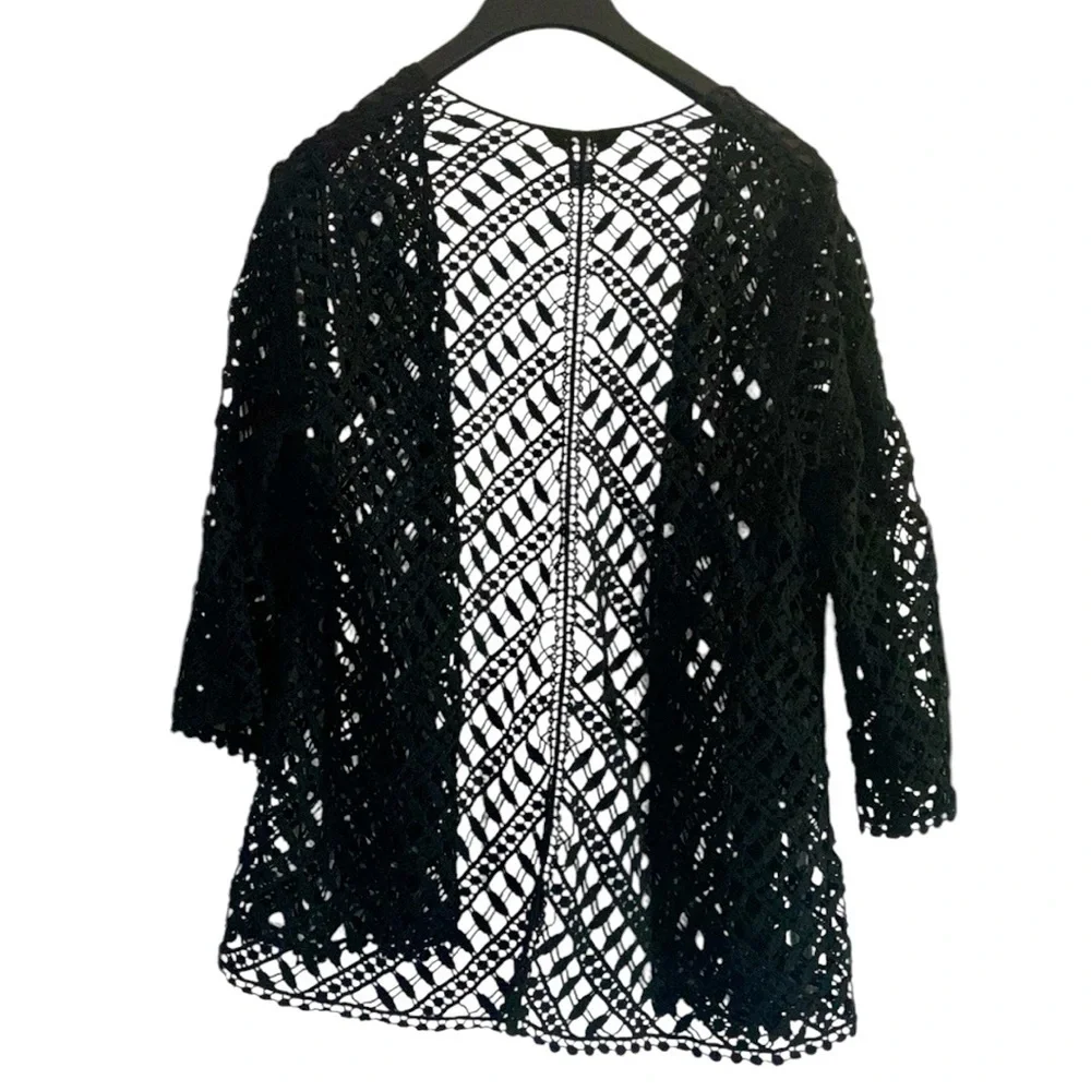 Alfani Woman Black 100% Cotton Crochet Knit Open Front Cardigan Size 2X